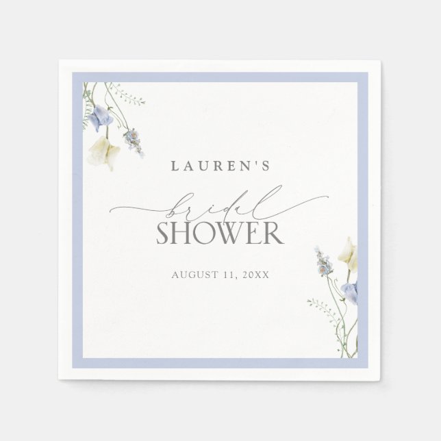Elegant Dusty Blue Wildblume Brautparty Serviette (Vorderseite)