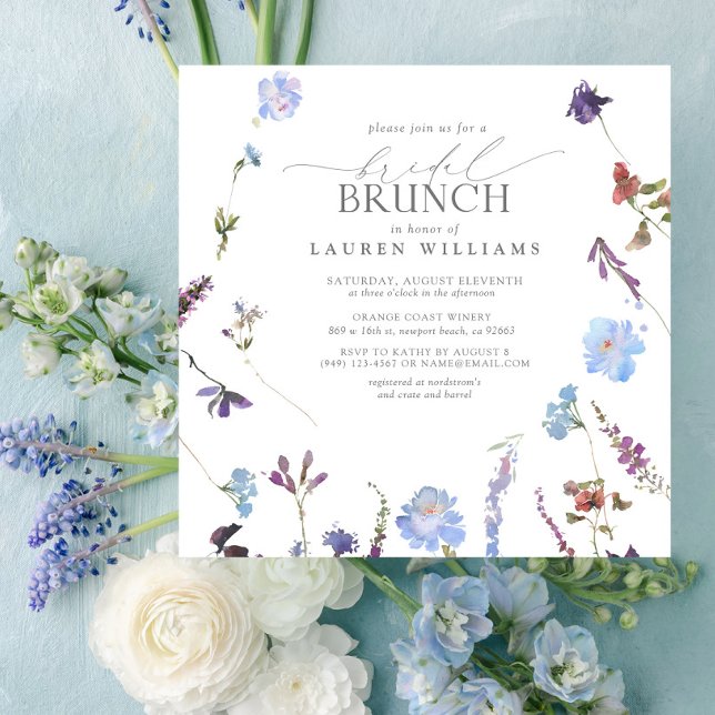 Elegant Dusty Blue Wildblume Bridal Brunch Einladung (Von Creator hochgeladen)
