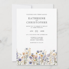 Elegant Dusty Blue Wildblume Budget Hochzeit Einladung