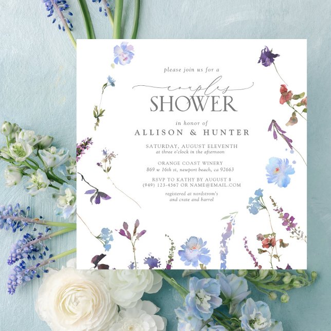 Elegant Dusty Blue Wildblume Couples Dusche Einladung (Von Creator hochgeladen)