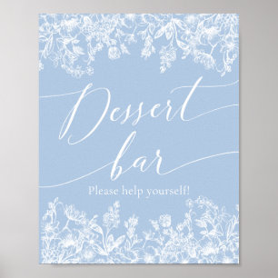 Elegant Dusty Blue Wildblume Dessert Bar Sign Poster
