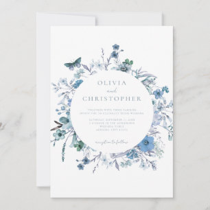 Elegant Dusty Blue Wildblume Floral Wedding Einladung