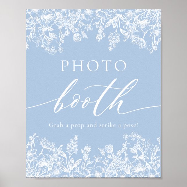 Elegant Dusty Blue Wildblume Foto Booth Sign Poster (Vorne)