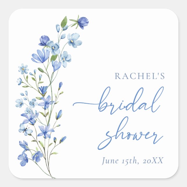 Elegant Dusty Blue Wildblume Quadratischer Aufkleber (Vorderseite)