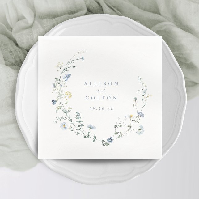 Elegant Dusty Blue Wildblume Rustic Boho Wedding Serviette (Elegant Dusty Blue Wildflower Rustic Boho Wedding Napkins)