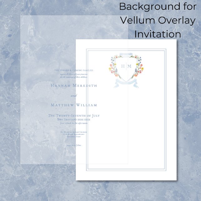 Elegant Dusty Blue Wildblume Wappen Hintergrund Einladung (Von Creator hochgeladen)