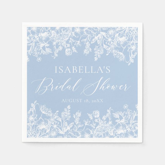 Elegant Dusty Blue Wildblumen Brautparty Serviette (Vorderseite)
