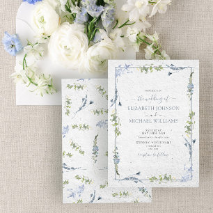 Elegant Dusty Blue Wildblumen Wasserfarbenhochzeit Einladung