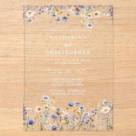 Elegant Dusty Blue Wildblumen Wedding Clear Acryleinladungen