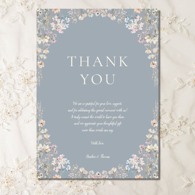 Elegant Dusty Blue Wildflower Baby Shower  Dankeskarte (Von Creator hochgeladen)