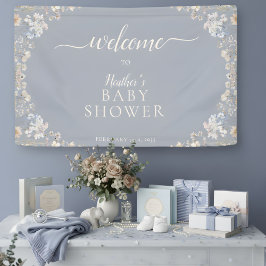 Elegant Dusty Blue Wildflower Baby Shower Party Banner