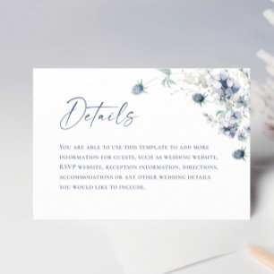 Elegant Dusty Blue Winter Foliage Hochzeitdetails Begleitkarte