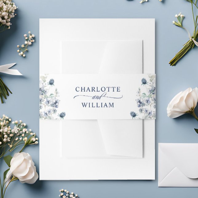 Elegant Dusty Blue Winter Foliage Wedding Einladungsbanderole (Von Creator hochgeladen)
