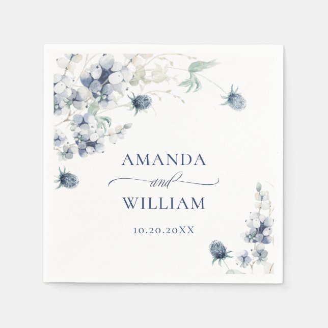 Elegant Dusty Blue Winter Foliage Wedding Serviette (Vorderseite)