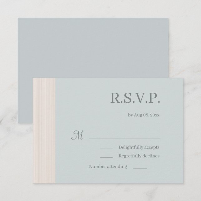 Elegant Dusty Blue Wood Grain Stripes Wedding RSVP Einladung (Vorne/Hinten)