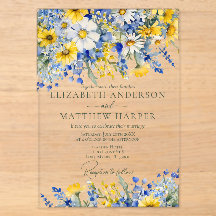 Elegant Dusty Blue Yellow Wildblumen Boho Wedding