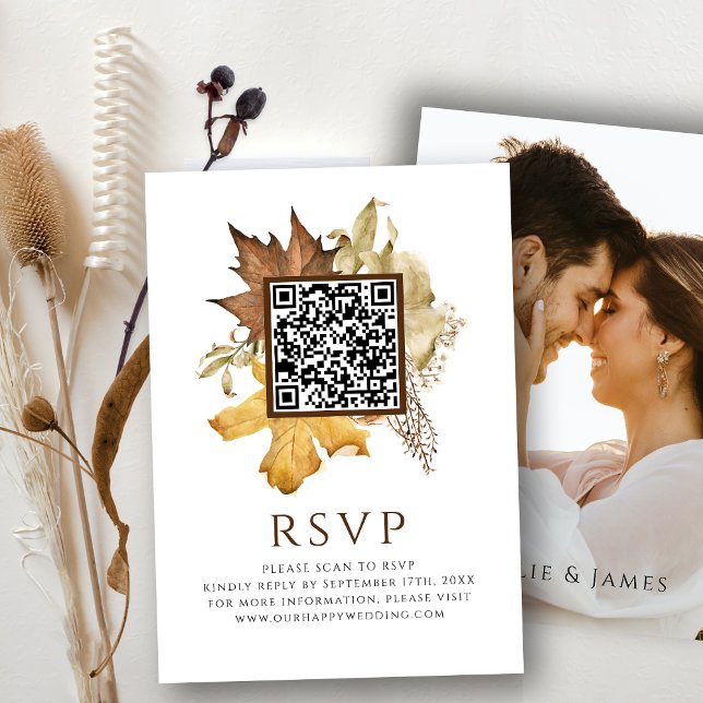 Elegant Dusty Brown Hochzeit im Herbst QR Code UAW Begleitkarte (Von Creator hochgeladen)