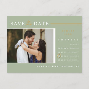 Elegant Dusty Green Save the Date Calendar QR Code Postkarte