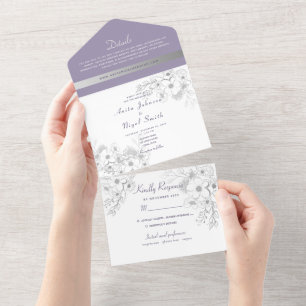 Elegant Dusty Lila Wedding All In One Einladung