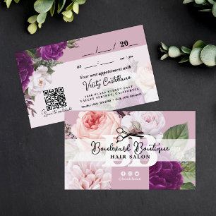 Elegant Dusty Mauve Floral Hair Ernennung QR Visitenkarte