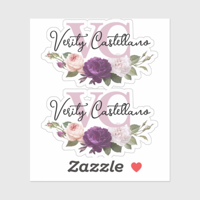 Elegant Dusty Mauve Floral Persönliches Logo 2-Up Aufkleber (Blatt)