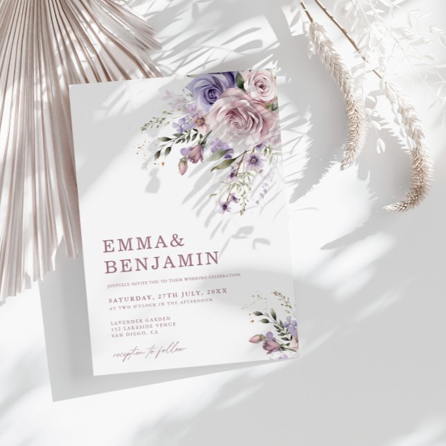 Elegant Dusty Mauve & Lavender Wedding Floral Einladung (Von Creator hochgeladen)
