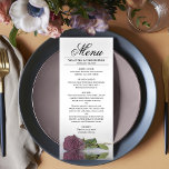 Elegant Dusty Mauve Rosa Reflections Wedding Menükarte<br><div class="desc">Dieses schöne Menü wird Ihrem Hochzeitsempfang etwas mehr Stil verleihen. Es zeichnet sich durch ein wunderschönes und romantisches Design aus, mit einer staubigen Rose aus Single oder einer mauvrosa Rose, die in einem Wasserbecken mit Wellen und Wellen reflektiert wird. Es gibt Platz für die Namen des Paares und das Hochzeitstag,...</div>