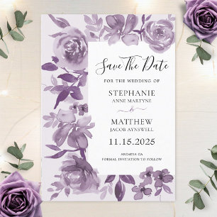 Elegant Dusty Mauve Watercolor Floral Wedding Save The Date