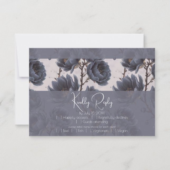 Elegant Dusty Navy Blauer Hochzeitstag RSVP Karte (Vorderseite)