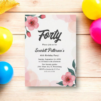 Elegant Dusty Pink Aquarell Floral 40. Geburtstag Einladung