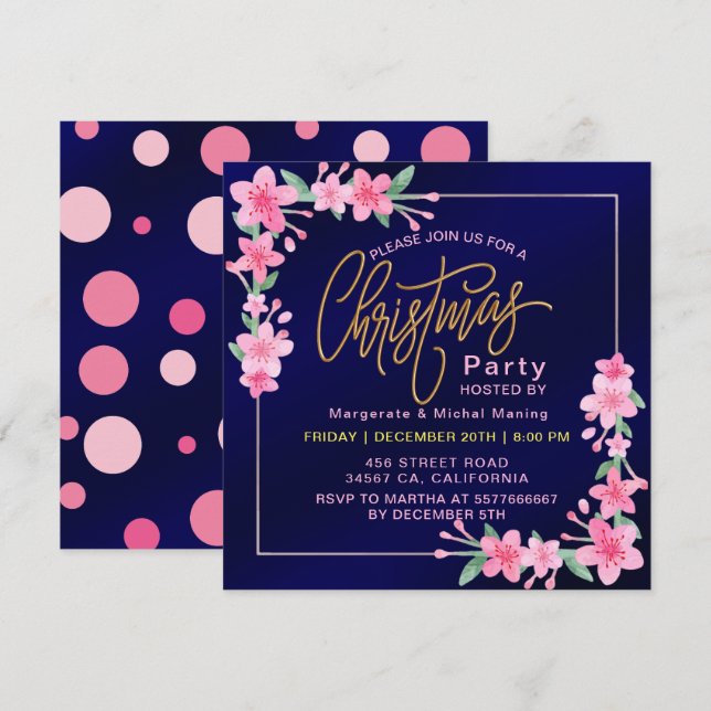 Elegant Dusty Pink Boho Wildblume Weihnachten Einladung (Vorne/Hinten)