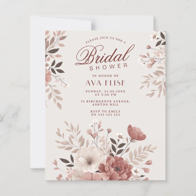 Elegant Dusty Pink Floral Budget Brautparty (Vorderseite)