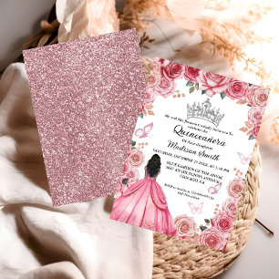 Elegant Dusty Pink Floral Butterfly Quinceanera Einladung