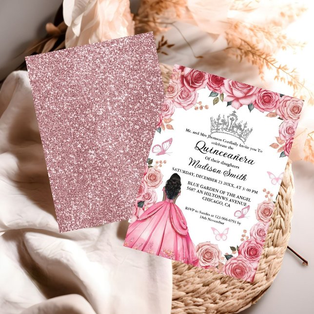 Elegant Dusty Pink Floral Butterfly Quinceanera Einladung (Von Creator hochgeladen)