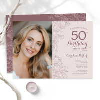 Elegant Dusty Pink Floral Foto 50. Geburtstag