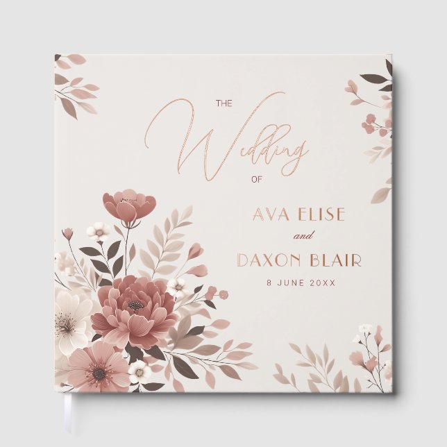 Elegant Dusty Pink Floral Wedding Gästebuch (Vorderseite)