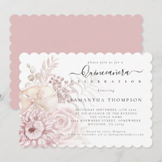 Elegant Dusty Pink Florals Quinceañera Einladung