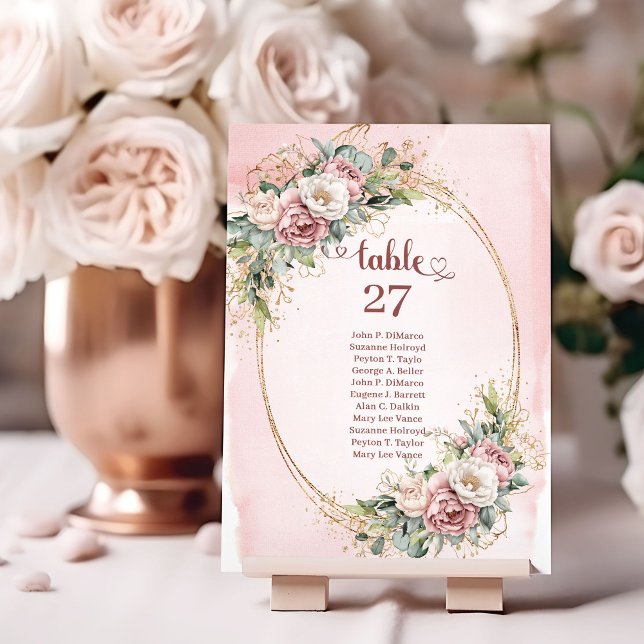 Elegant Dusty Pink Flowers Eucalyptus Table Number Tischnummer (Elegant Dusty Pink Flowers Eucalyptus Table Numbers)