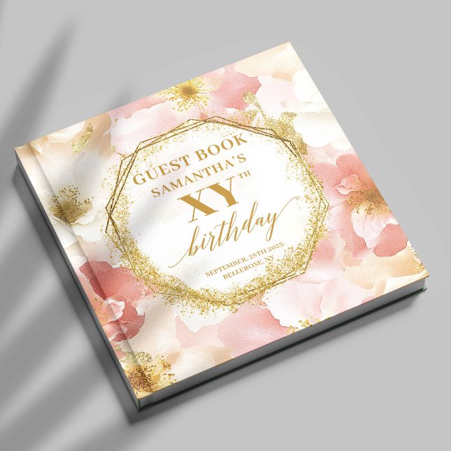 Elegant Dusty Pink Ivory Gold Birthday Gästebuch (Elegant Dusty Pink Ivory Gold Birthday Guest Book)