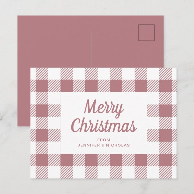 Elegant Dusty Pink Kariert Frohe Weihnachten Postkarte (Vorne/Hinten)
