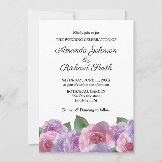 Elegant Dusty Pink Lila Floral Wedding Einladung (Vorderseite)