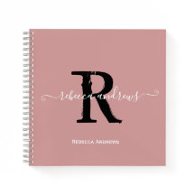Elegant Dusty Pink Monogram Script Name Initial