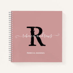 Elegant Dusty Pink Monogram Script Name Initial Notizbuch