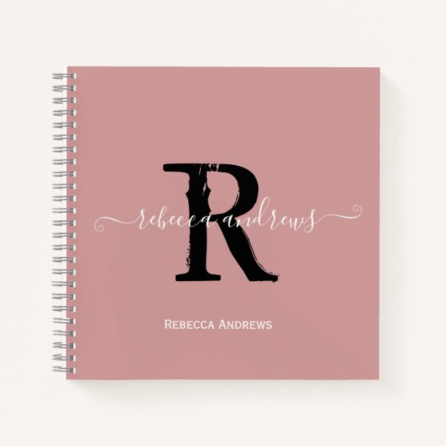 Elegant Dusty Pink Monogram Script Name Initial Notizbuch (Vorderseite)