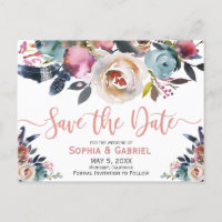 Elegant Dusty Pink Peach Blue Floral Save the Date