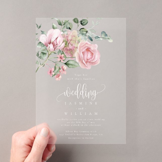 Elegant Dusty Pink Rose Floral Wedding Acryleinladungen (Insitu (Handheld))