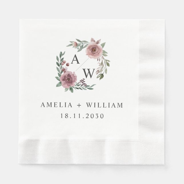 Elegant Dusty Pink Rose Moderne Blumenhochzeit Serviette (Vorderseite)