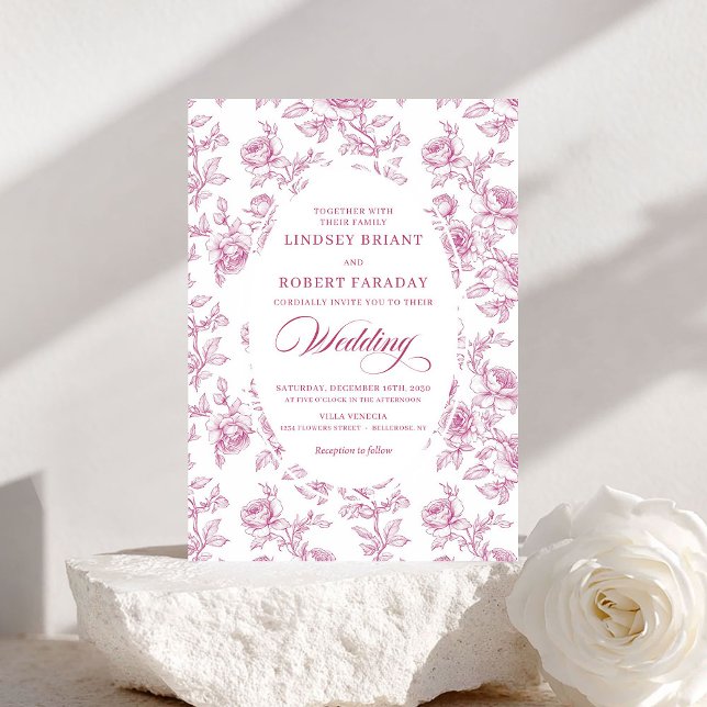 Elegant Dusty Pink Toile Roses Wedding Invitation Einladung (Elegant Dusty Pink Toile Roses Wedding Invitation)