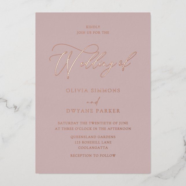 Elegant Dusty Pink Wedding Rose Gold Folieneinladung (Vorderseite)