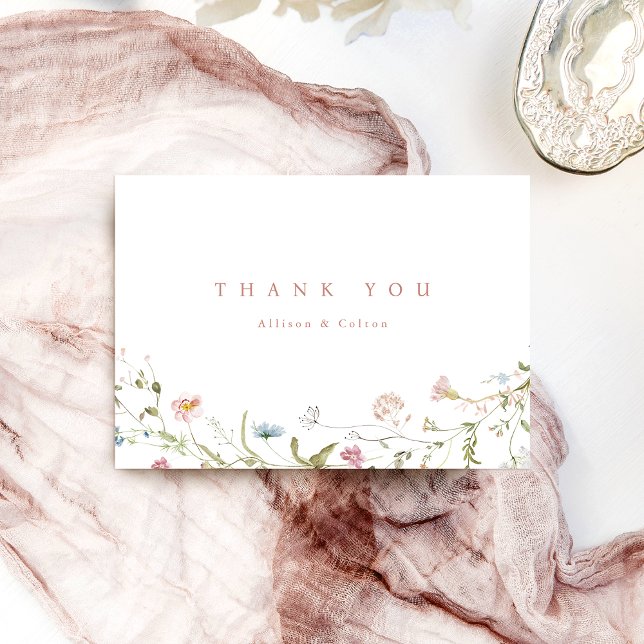Elegant Dusty Pink Wildblume Rustic Boho Wedding Dankeskarte (Elegant Dusty Pink Wildflower Rustic Boho Wedding Thank You Card)